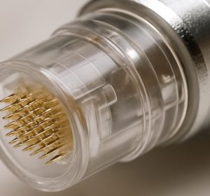 Closeup tip of microneedling machine