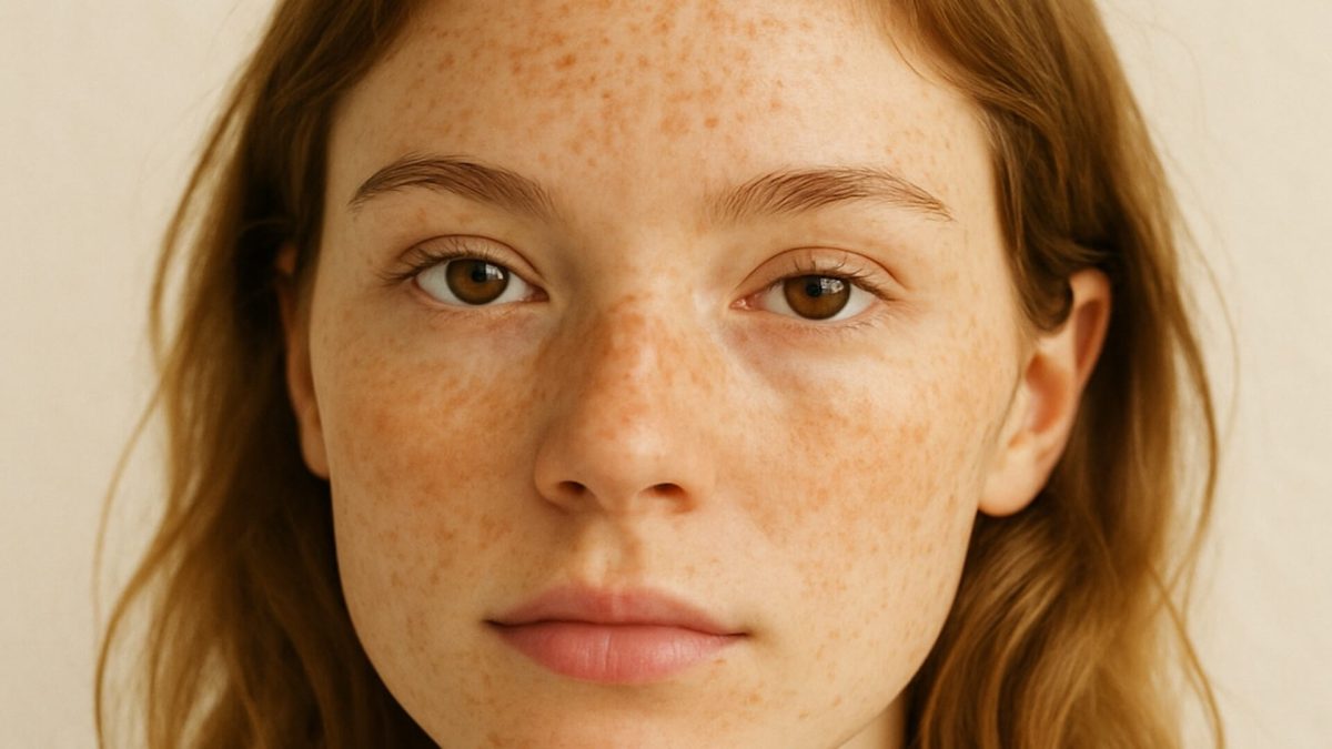 Face shot of woman with freckles