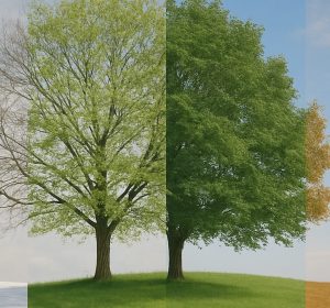 Tree showing four stages of the seasons