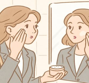 Busy business woman applying quick skincare routine