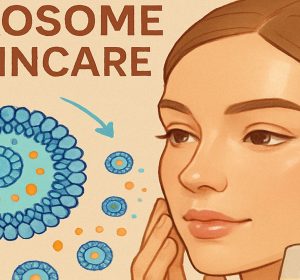 Exosome treatment skincare graphic with woman