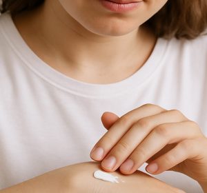 Woman patch testing new skincare product