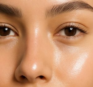 Closeup female model with glowing skin