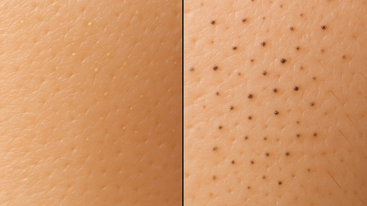 Sebaceous filaments vs blackheads closeup